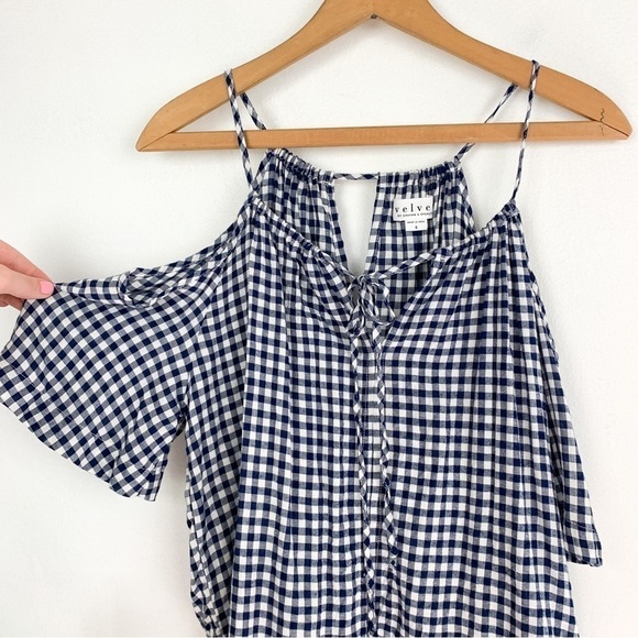 Velvet by Graham & Spencer Nedra Cold Shoulder Blue Gingham Top Sz S - Picture 5 of 7